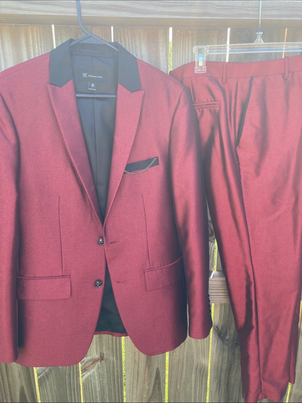INC International Concepts Wine Red Blazer with Black Trim & Matching Pants